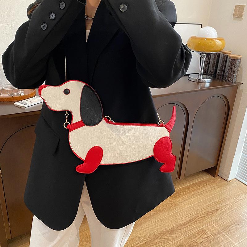 Yogodlns Cartoon Dog Design Shoulder Bag for Women's PU Leather Crossbody Bags with Chain Personalized Zipper Evening Party Purse Satchel