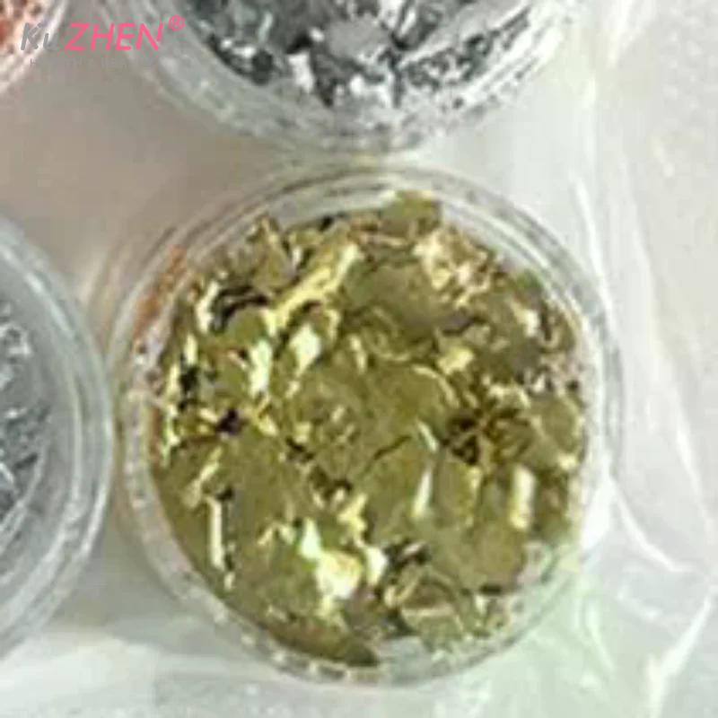 6 Gläser Nagelflocken Goldfolienpapier Set Gold Silber Unregelmäßige Pailletten Nagelkunst Pailletten Dekorationen Glitzer Aufkleber Für Maniküre