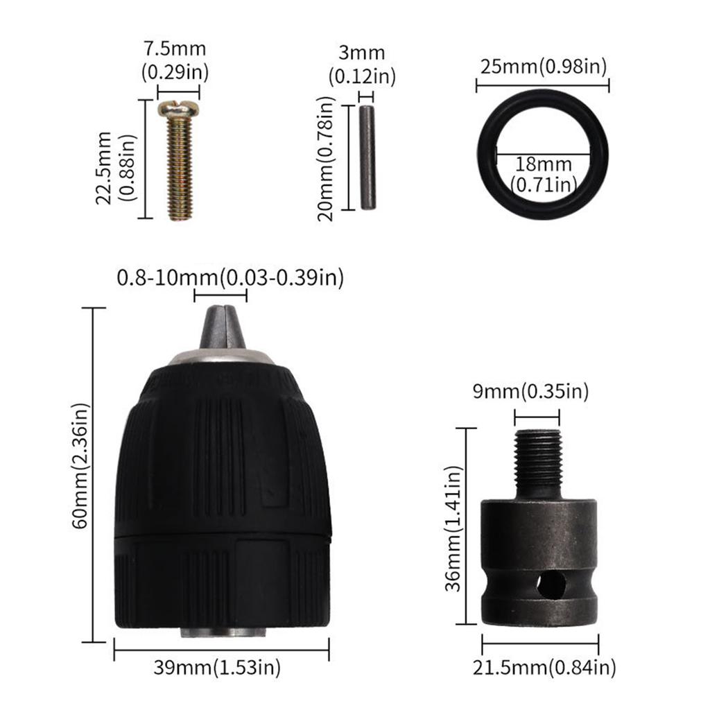0.8-10mm Precise Keyless Drill Chuck Converter 3/8"- 24UNF Thread Quick Change Adapter Shank 1/4" Hex