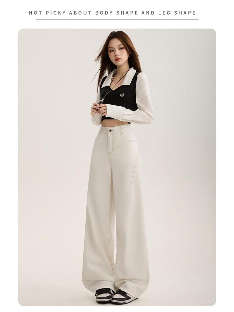 American Retro High-Rise Scimitar Jeans - Women's Autumn Wide-Leg Slimming Pants