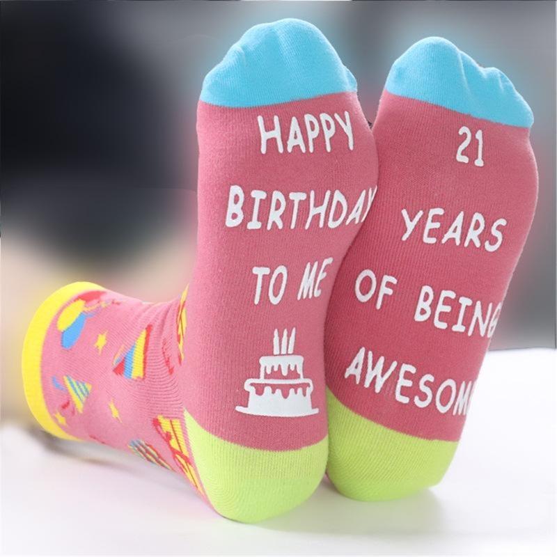 Festival Jacquard Socks with Blessing Letters Soles for Women Men Teens Aged 18 to 21 Cotton Birthday Party Hosiery