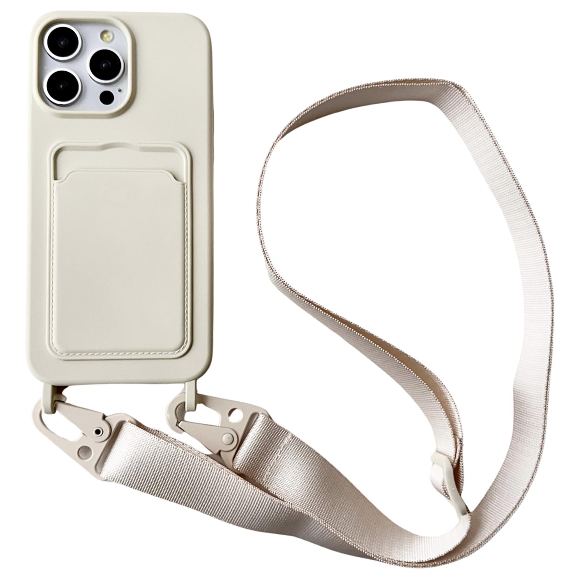 

For iPhone 16 Pro Max Case Liquid Silicone Card Slot Soft Phone Cover with Lanyard Strap P
