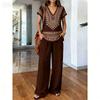 Malaysia Bohemian Print Two-piece Fashion V-neck Short-sleeved Suit Top
