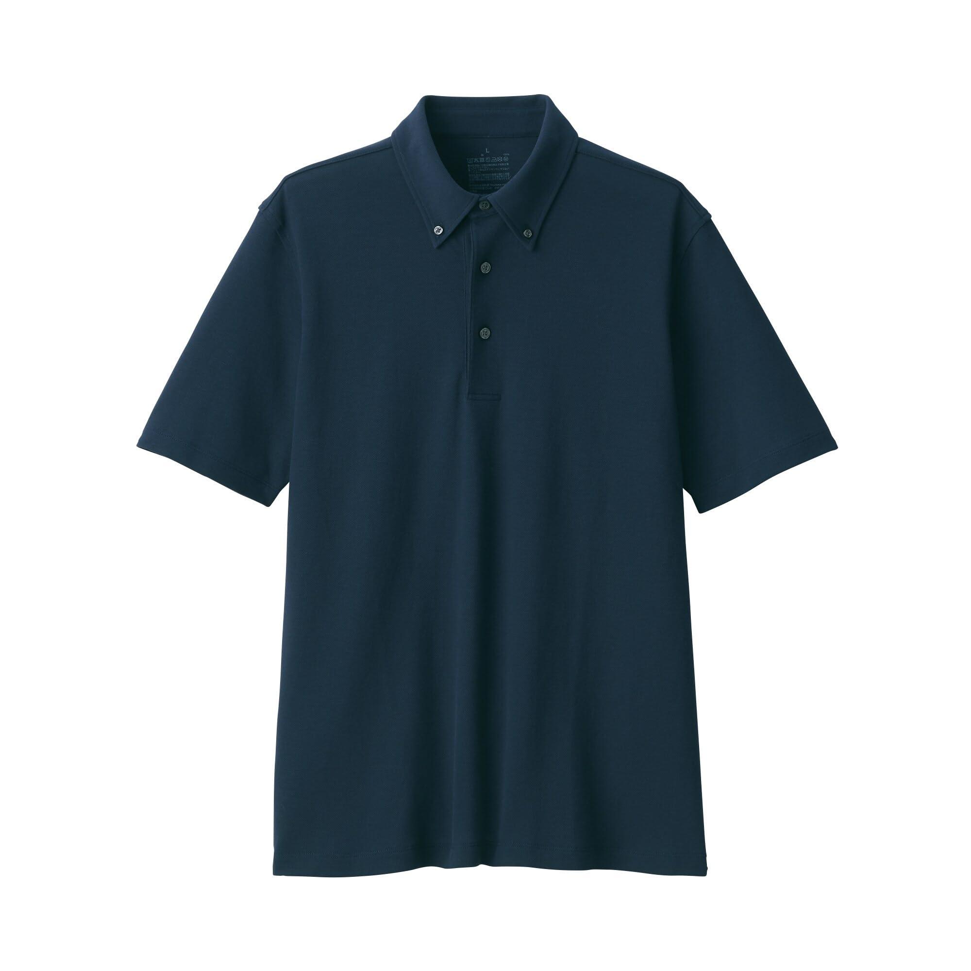

MUJI Cool Pique Knit Polo с коротким рукавом Темно-синий Размер L Мужская рубашка на пуговицах с защитой от УФ-лучей, (AB1M8A5S)