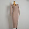 European and American Sexy Gyaru Long Slim Fit Slimming Long Sleeve V-neck Knitted Dress Waist Hugging Sheath Over the Knee Long Dress Women