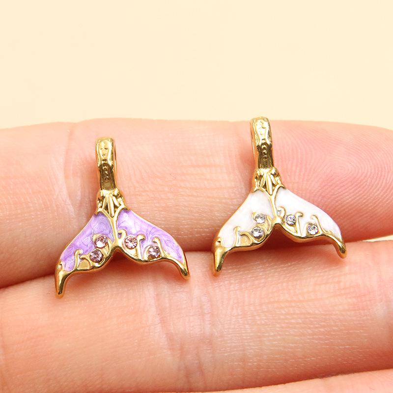 Ozean Stil Meerjungfrauenflosse Anhänger, Vergoldeter Edelstahl, 6 Farben, 16x18mm - DIY Handgemachtes Schmuckzubehör.