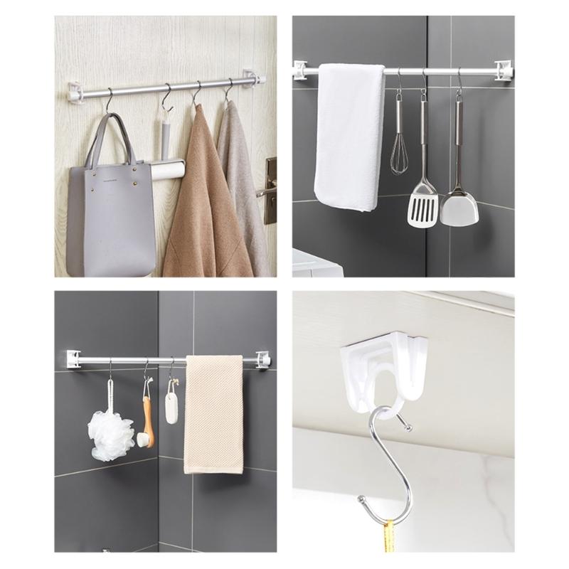 2 Pack 360 Degree Rotatable Self Adhesive Curtain Rod Holders Wall Mount Brackets for Drapery Transparent Plastic Hook