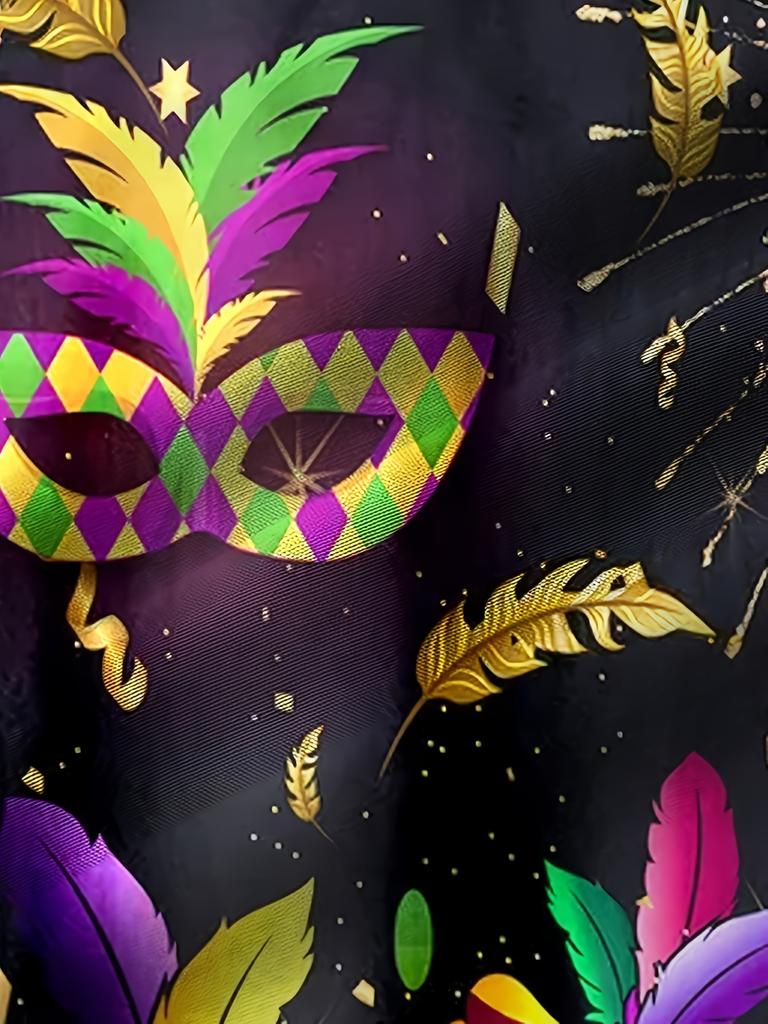 Mardi Gras Mask Printed Men's Plus Size Button Short Sleeve Hawaiian Shirt