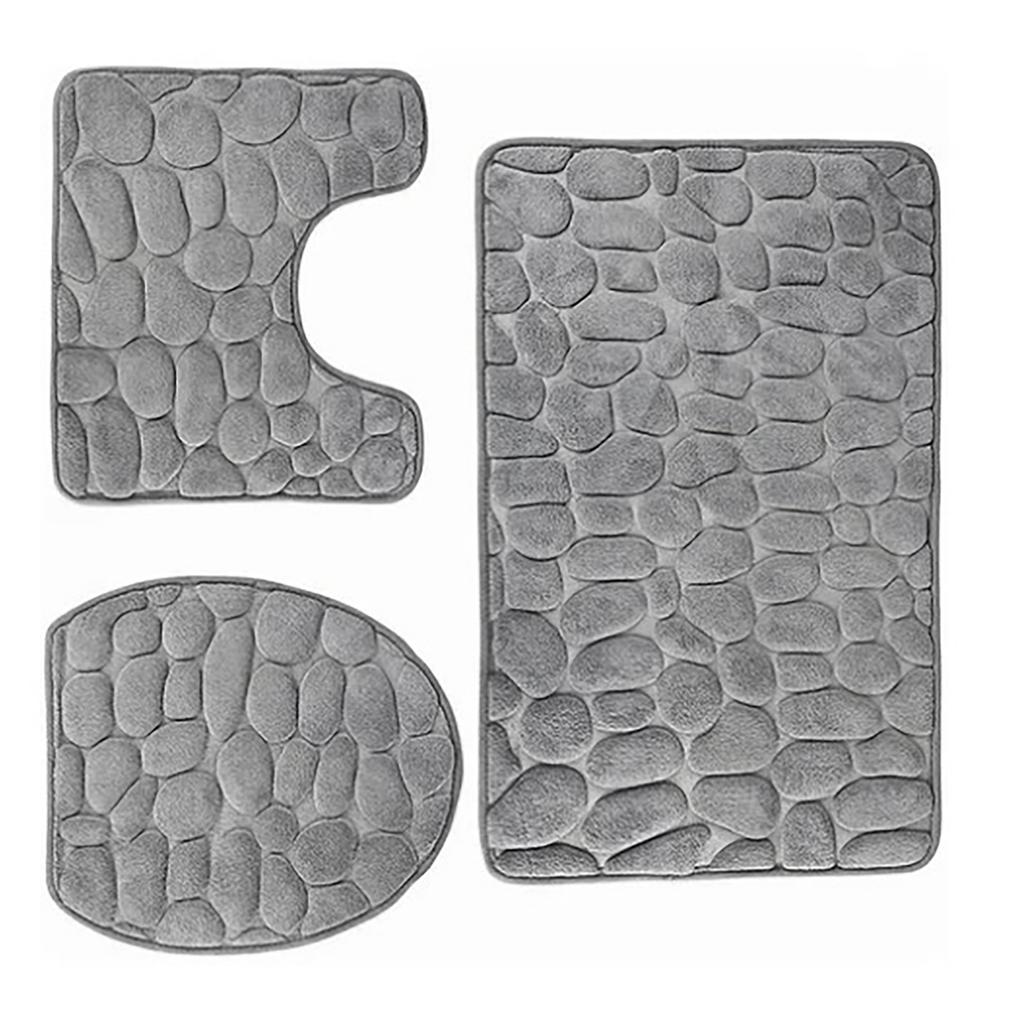 3 Stück Badezimmer Kieselstein Geprägt Toiletten Badematte Rutschfest Bodenteppich Toilettendeckel Abdeckung Matte für