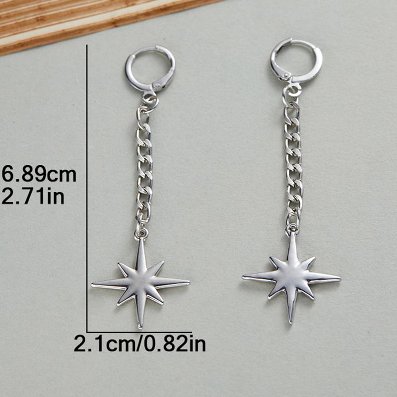 Y2K Punk Hottie Octagonal Star Long Drop Earrings Women's Hip Hop Gothic Harajuku Retro Style Party Gift Accessories