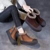 Johnature Retro Plush Warm Women's Boots Genuine Leather Thick Soled Casual Versatile Short Boots