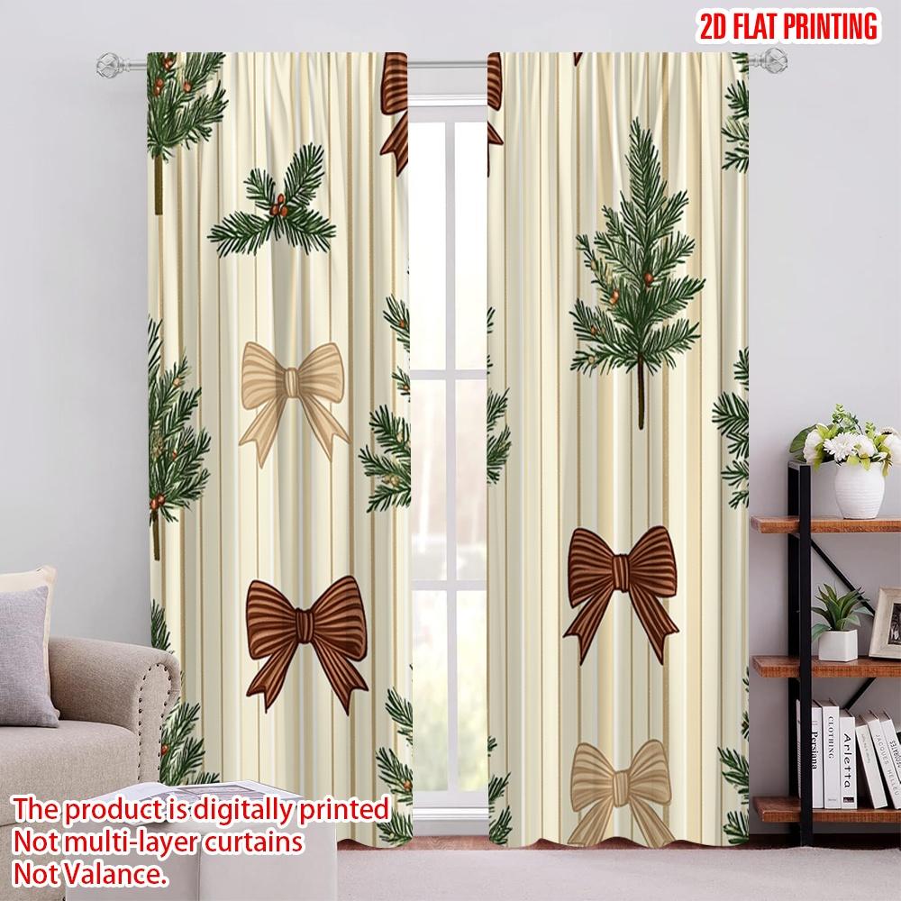 

2pcs,2D plane printing Print Curtains Christmas Trees Bows (2) Polyester Easy Install (without rod) Room Decor Perfect for 52.50 × 116.00 cm 2 pcs