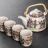 Pabei Retro Ceramic Teapot Set with Beam Handle and 4 Cups