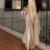 Asymmetric Tulle Cloak Strap Dress V Neck Satin Dress
