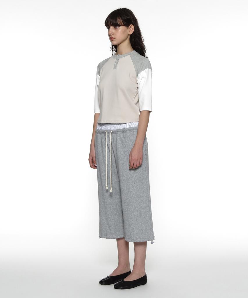 PARTIMENTO WOMEN Pwc Henley Neck Three-Quarter Sleeve Tee_Ecru
