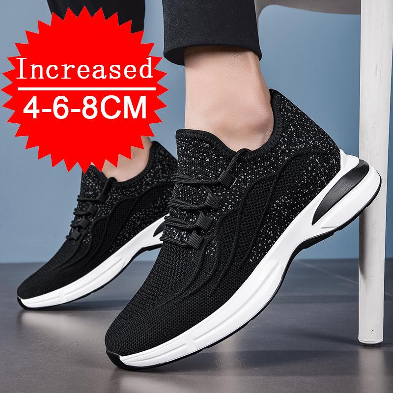 Summer Mesh Breathable Heightening Shoes Men Casual Sneakers Breathable Lace Up Sports Shoes 4/6/8CM Leisure Height Shoes 37-43