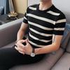 Men's Green Striped Ice Silk Slim-Fit T-Shirt - Summer Half-Sleeve