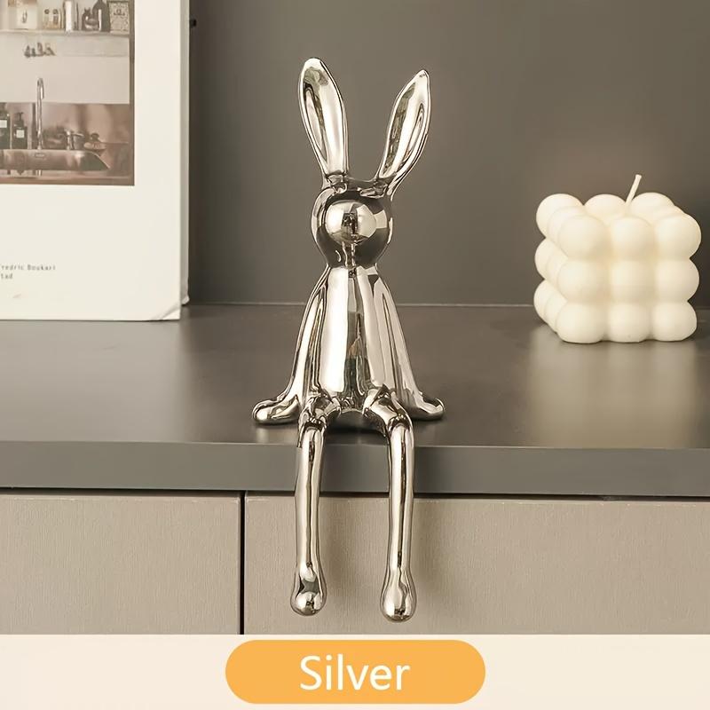 

1шт керамическая длинноухая сидящая комнатная статуэтка кролика украшения роскошные аксессуары для украшения дома элитная эстетика домашнего искусства серебряный