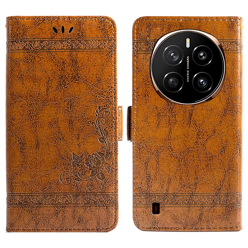 

For Honor Magic7 Pro 5G Leather Case Flower Imprint Wallet Phone Cover with Side Buckle Brown
