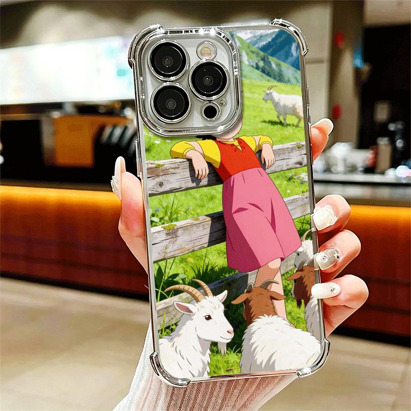 Heidi Cartoon Cute Plating Phone Case For Iphone 16 17 Pro Max Air 16E 14 15 Plus 12 13 Mini Anti-Fall Airabag Cover