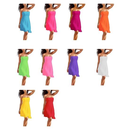 Women's Strapless Tube Top Sundress Casual Beach Swimsuit Cover Up Soft Stretchy Elastic Swimwear Midi Dress