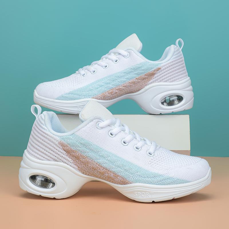 New Womens Dance Shoes Breathable Mesh Black Soft Sole Casual Sports Shoes for Spring Summer Lace-up Fashion