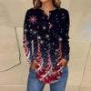 Women's Fashionable Loose-Fit Button-Down Collar Christmas Print Long-Sleeved Top