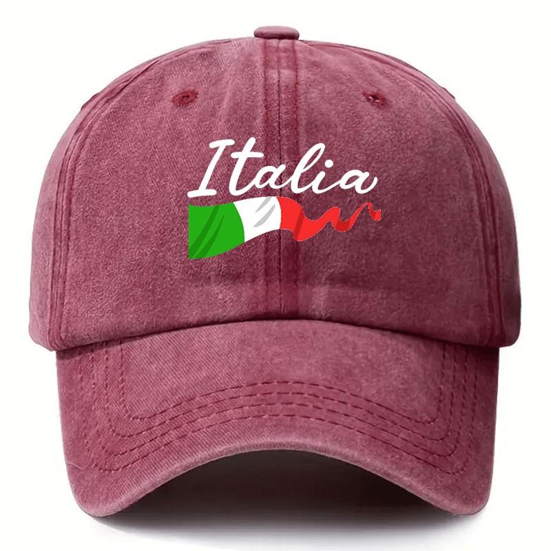 Italia Flag Script Baseball Cap Unisex Distressed Polyester Outdoor Casual Curved Brim Hat
