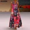 Women's Fashion Summer Spring Colour Block Print Sleeveless V-Neck Loose Waistline Casual Dresses