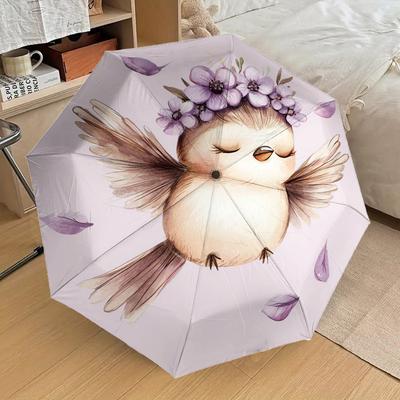 1 Stück Vogelblumenmuster Regenschirm Design Automatisches Öffnen und Schließen Regenschirm, Hochwertiger Reise Regenschirm, Leicht und Tragbar, -1002118