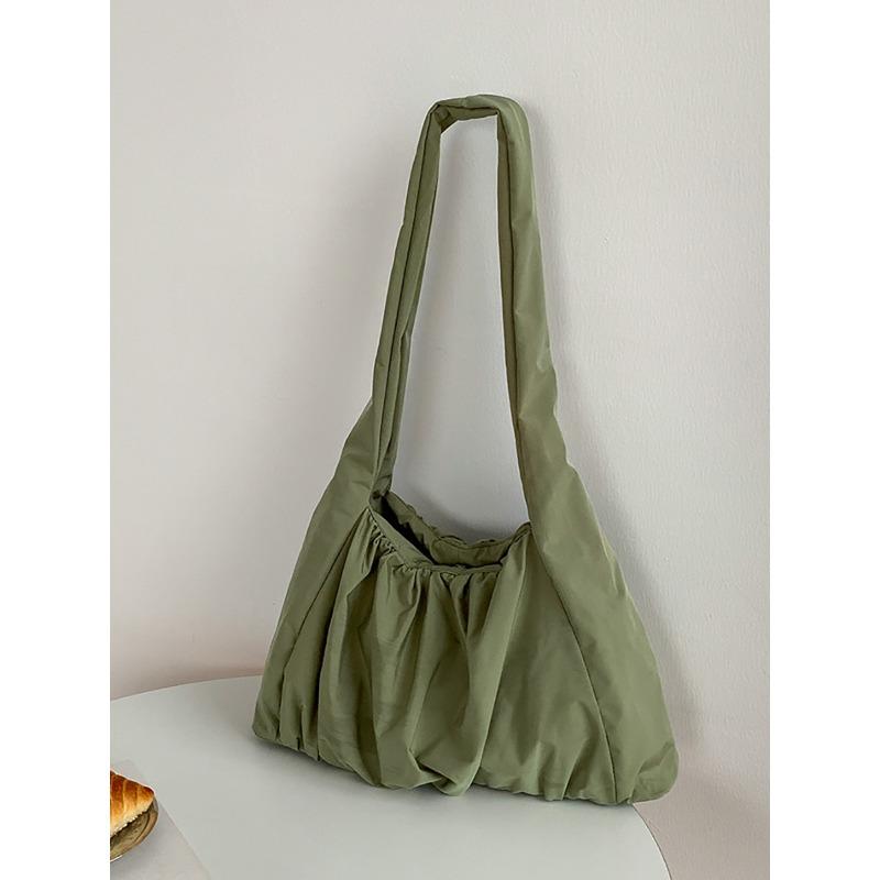 

Нишевый дизайн нейлоновая сумка тоут большой вместимости новая сумка через плечо женская однотонная повседневная плиссированная сумка зелёный