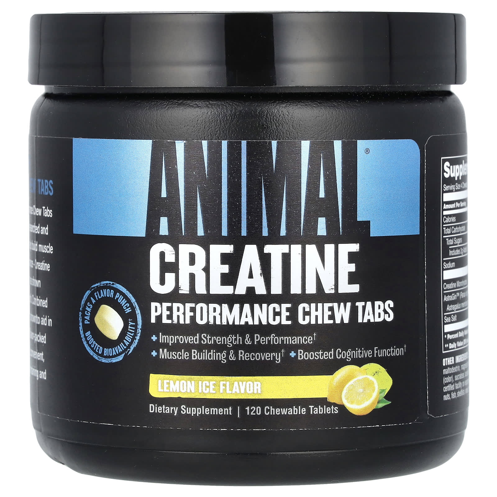 

Animal, performance creatine, lemon ice, 120 chewable tablets