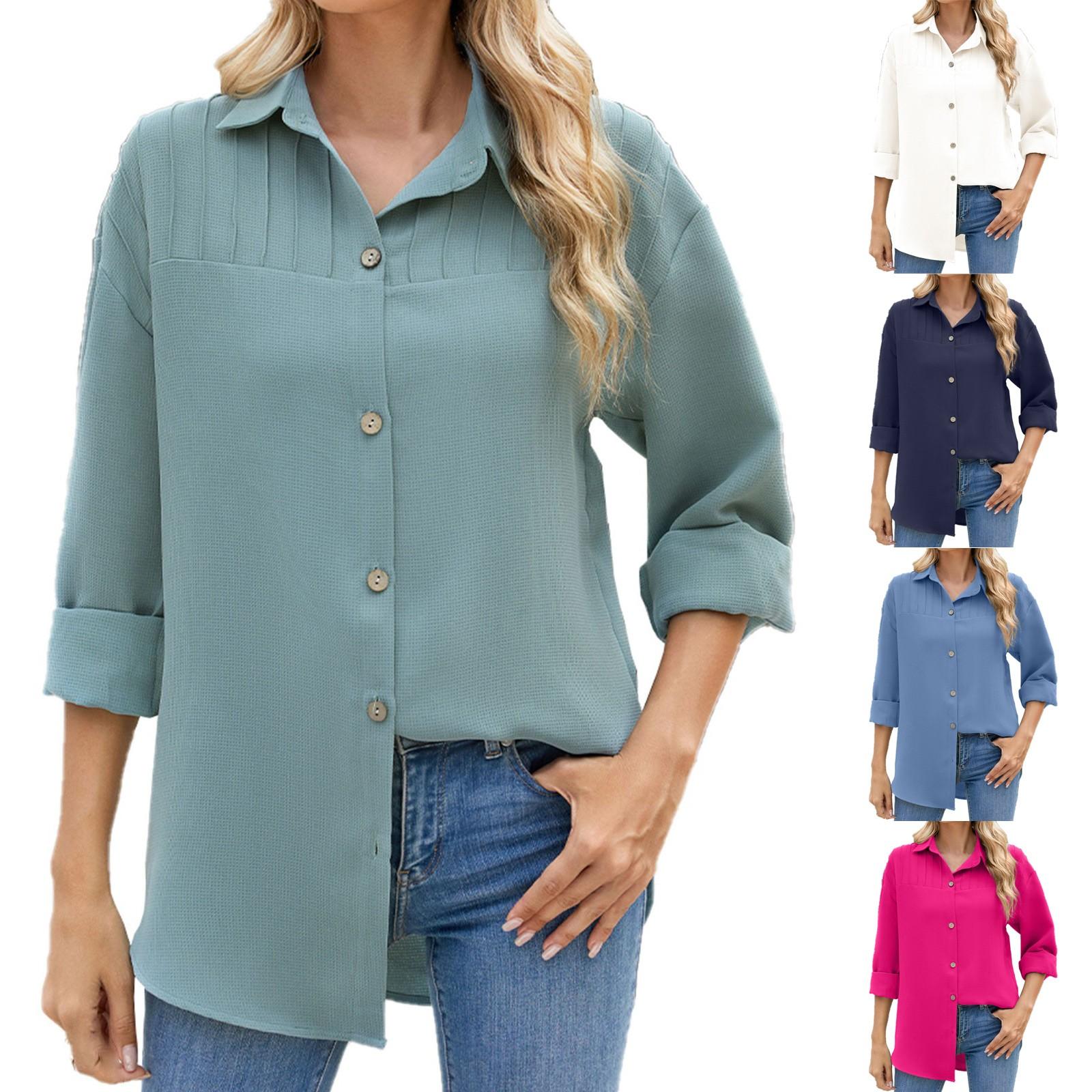 

Women s Casual Solid Color Loose Lapel Button Long Sleeved Shirt Jacket Cardigan L синій