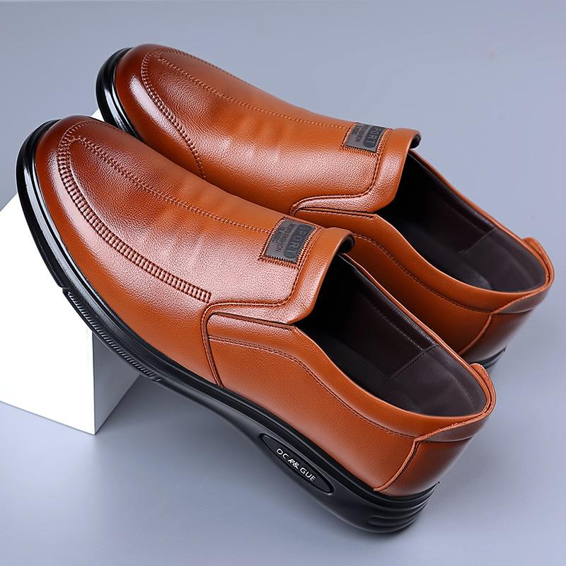 Polyurethane solid sole men's shoes spring men's leather breathable casual shoes soft sole casual shoes non-slip dad shoes