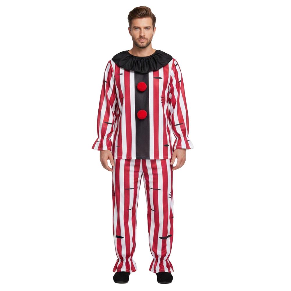 Clown Costume Red And White Vertical Striped Loose-fitting Outfit With Pleated Top Pants Adult Prank Costume Halloween Costume