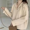 Solid color fashionable simple pullover sweater women's autumn and winter new versatile loose and thin knitted sweater top