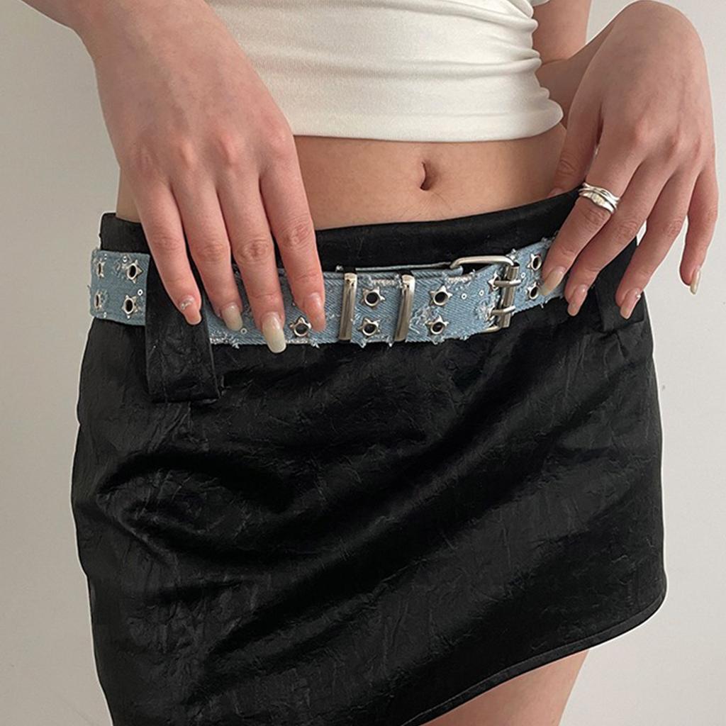 Fashion Adult Waist Belt with Adjustable Double Pin Buckle Waistband Harajuku Waist Belts for Women Distressed Belt