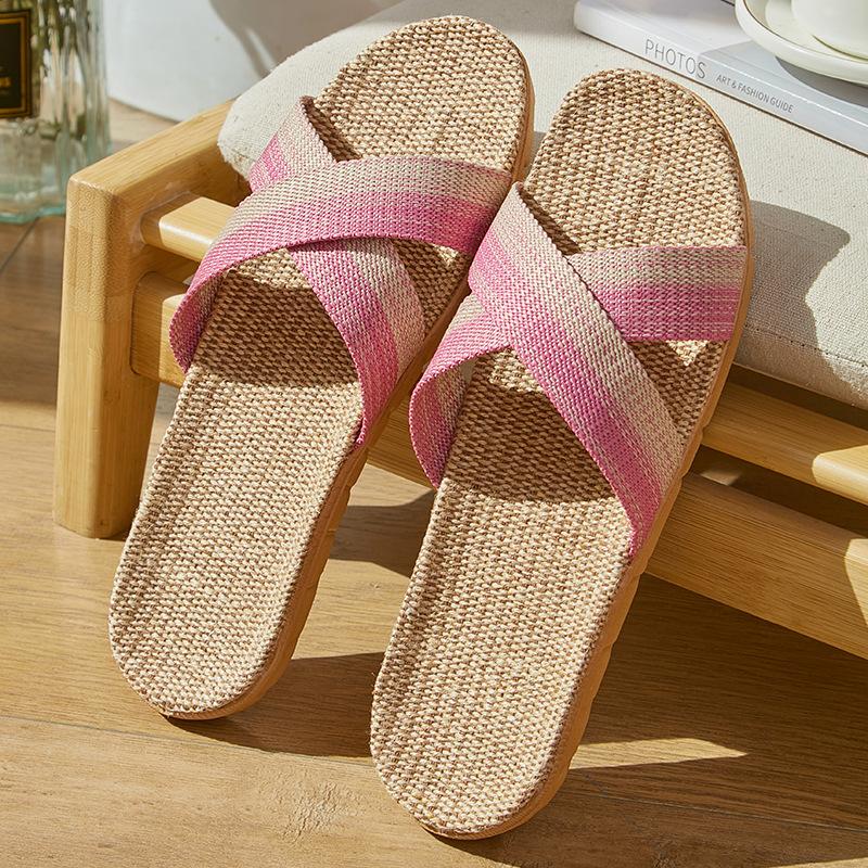 Linen slippers deodorant and non-slip indoor cotton and linen cool slippers women's summer breathable home leisure sandals free shipping