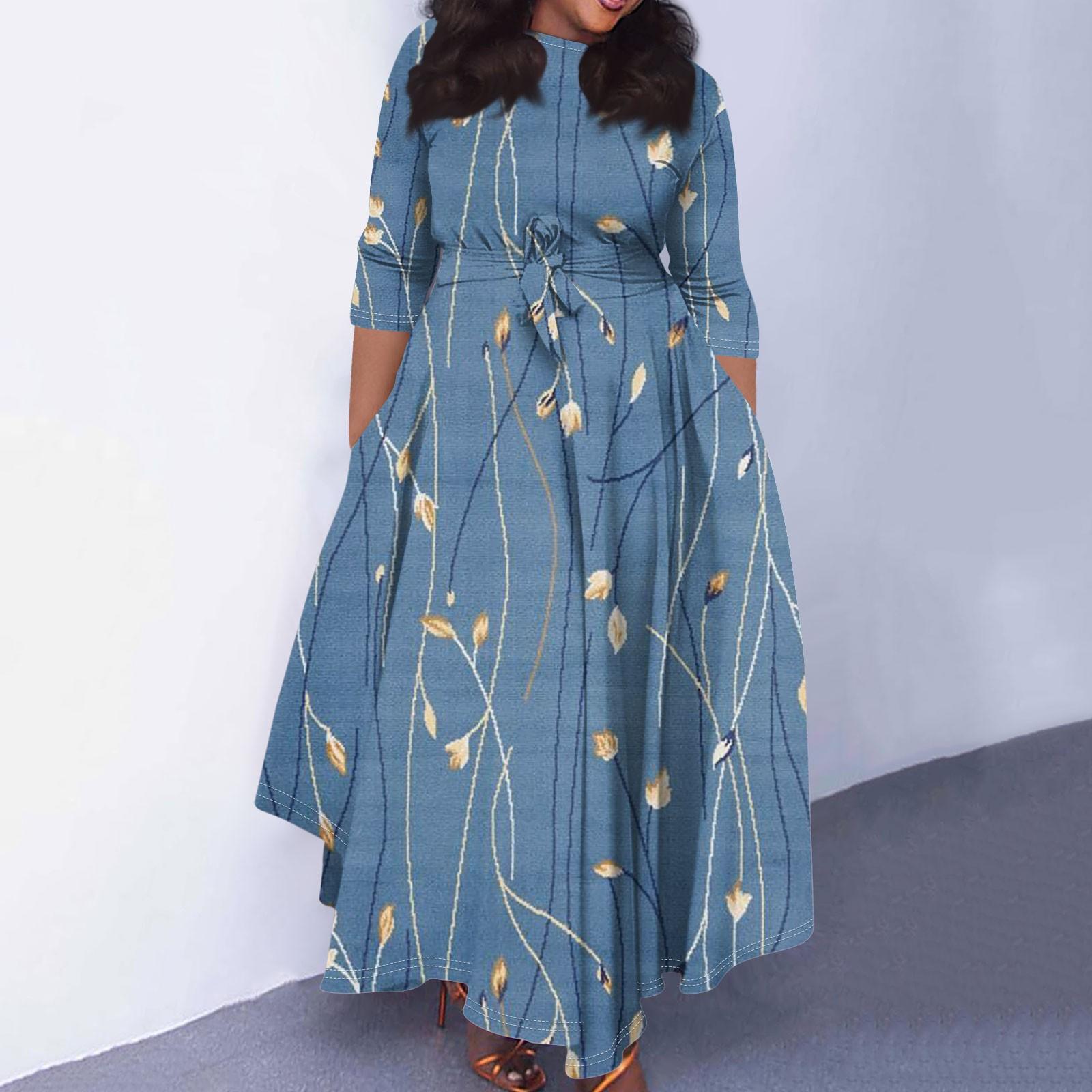 

Женское повседневное модное свободное платье большого размера с градиентным принтом и круглым вырезом, рукавами три четверти, карманными бретелями XXXL