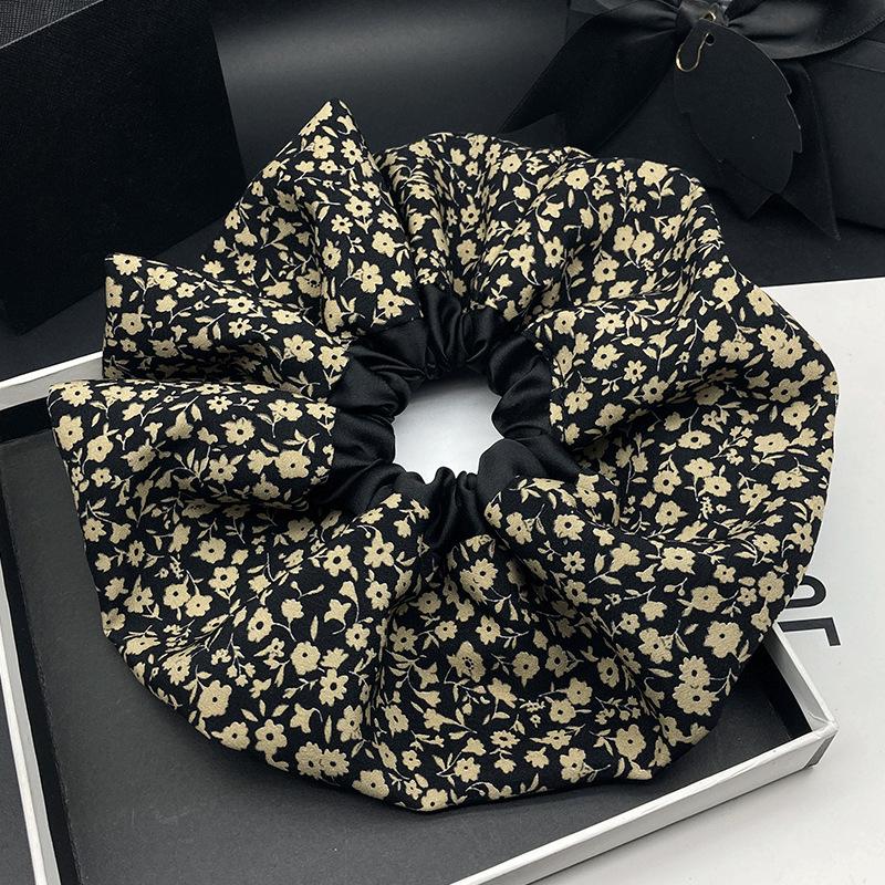 Korean Style Oversized Ditsy Floral Scrunchie for Women: High-End Gentle Hair Accessory for Low Ponytails.