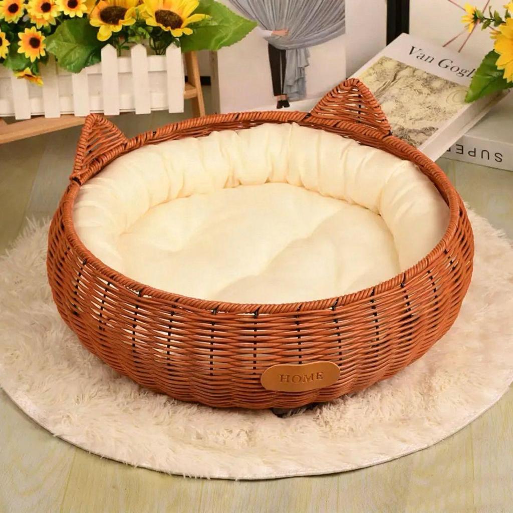 All-Season Washable Rattan Pet Bed: Durable, Cute Nest for Cats & Dogs