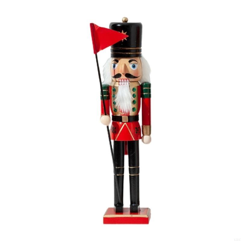 38cm Flag Bearer Nutcracker King Soldier Wooden Figurine Toy Christmas Decor X3UC