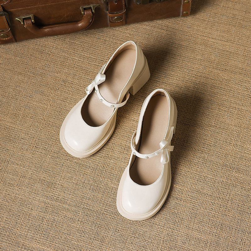 Krazing Pot Microfiber Round Toe Thick Med Heels Spring Summer Shoes Big Size 43 Pearl Bowtie Women Platform Pumps