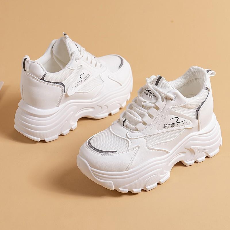 Small Inner Height Increase Small White Shoes Women's Platform Versatile Spring and Autumn New Dad Shoes Breathable Casual Sports Shoes