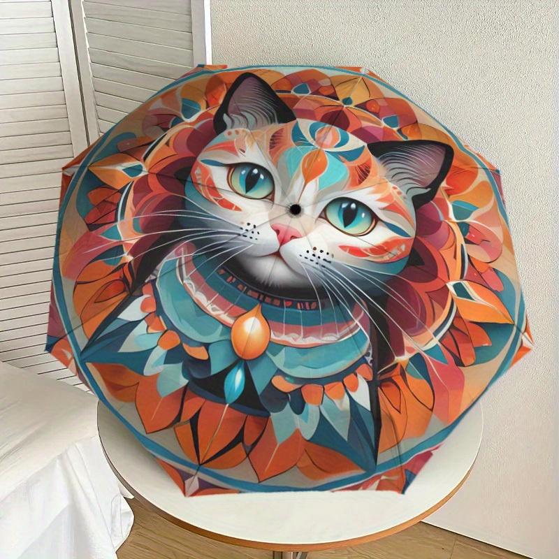 1pc Cat Mandala Themed Umbrella -Home Travel Portable Outdoor Accessories, Multi-functional Umbrella Gift081603