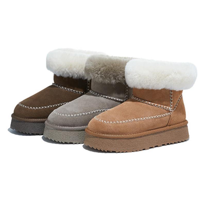 Winter Warm Women Plush Genuine Wool Leather Snow Boots Height Increase Fleece Lined Retro Short Ankle Fashion Women's Boots