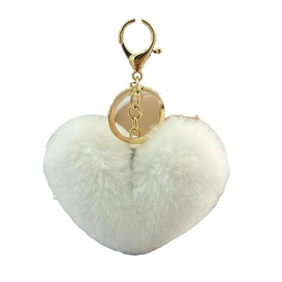 Breloc Inimă Pufoasă Breloc cu Pandantiv Blană Artificială de Iepure Pandantiv pentru Geantă Decorare Chei Mașină Accesoriu Etichetă Bagaj