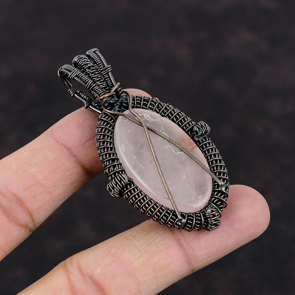 Rose Quartz Pendant Copper Wire Wrapped Pendant Copper Jewelry Handmade Pendant Wire Wrapped Jewelry Original Gemstone Pendant Gift For Her