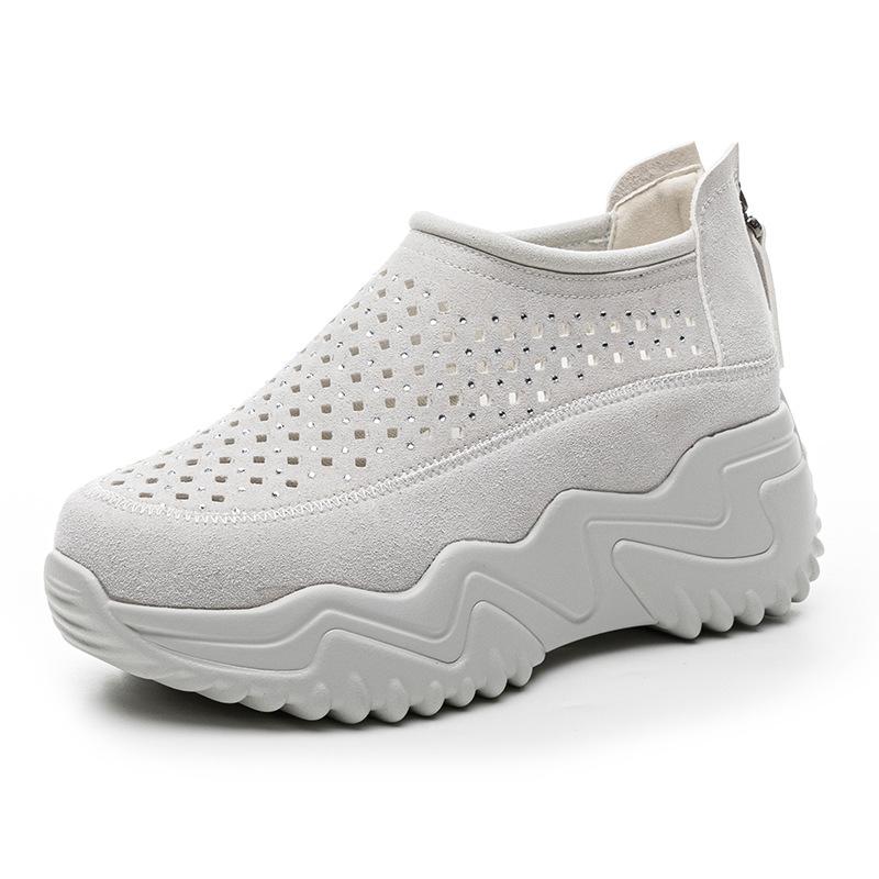 Muffin Shoes Summer New Thick-soled Heightening Lazy Shoes Hollow Casual Breathable Comfortable Lightweight Dad Shoes