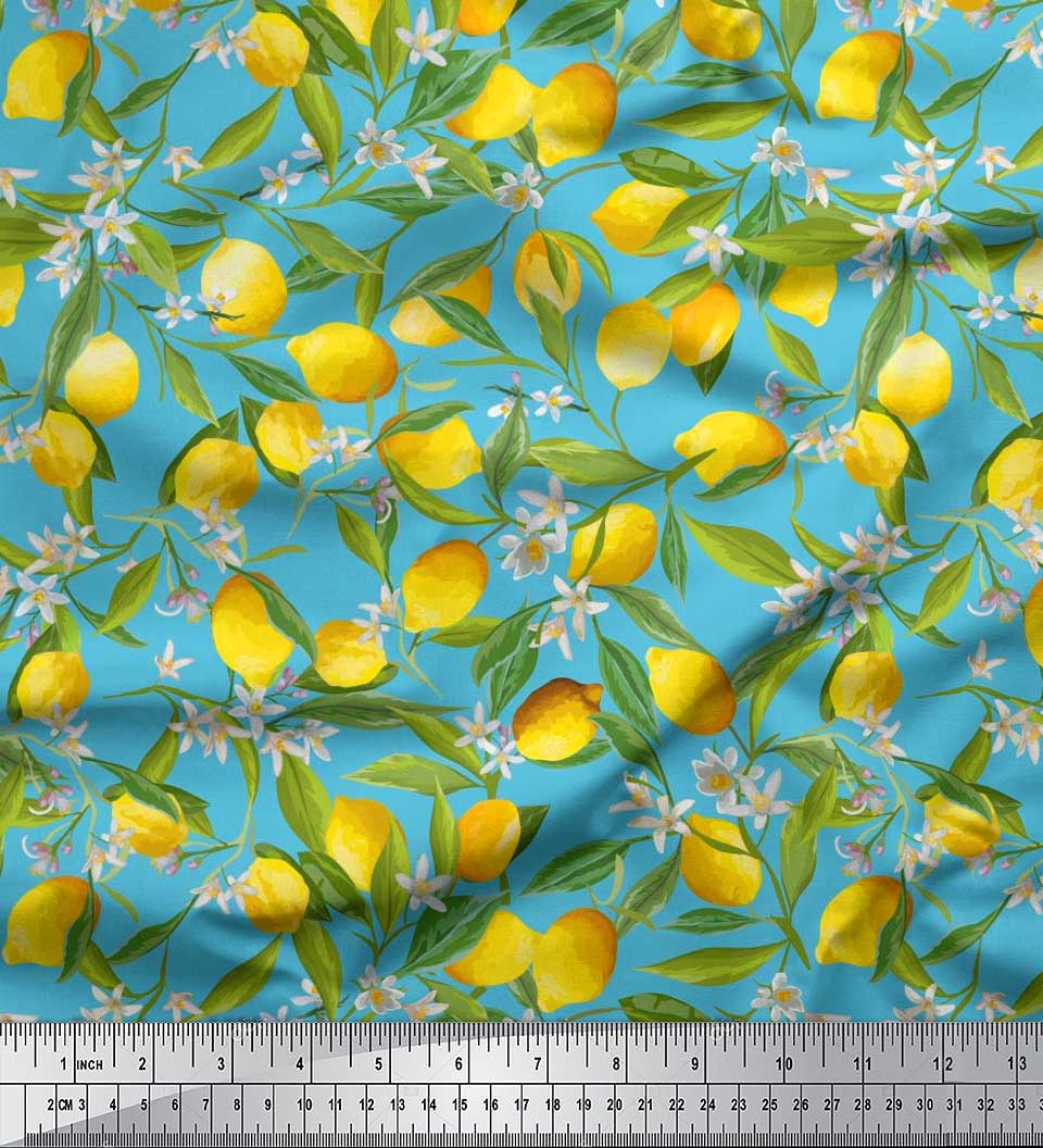 

Тканина Soimoi Japan Crepe Satin Leaves, Floral & Lemon Vegetable Print Тканина на метри 42 дюйма 58 Inch Wide - Velvet синій